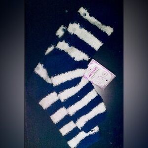 Navy Blue & White Striped Plush Aromatherapy Socks: Lavender Infused-NWT